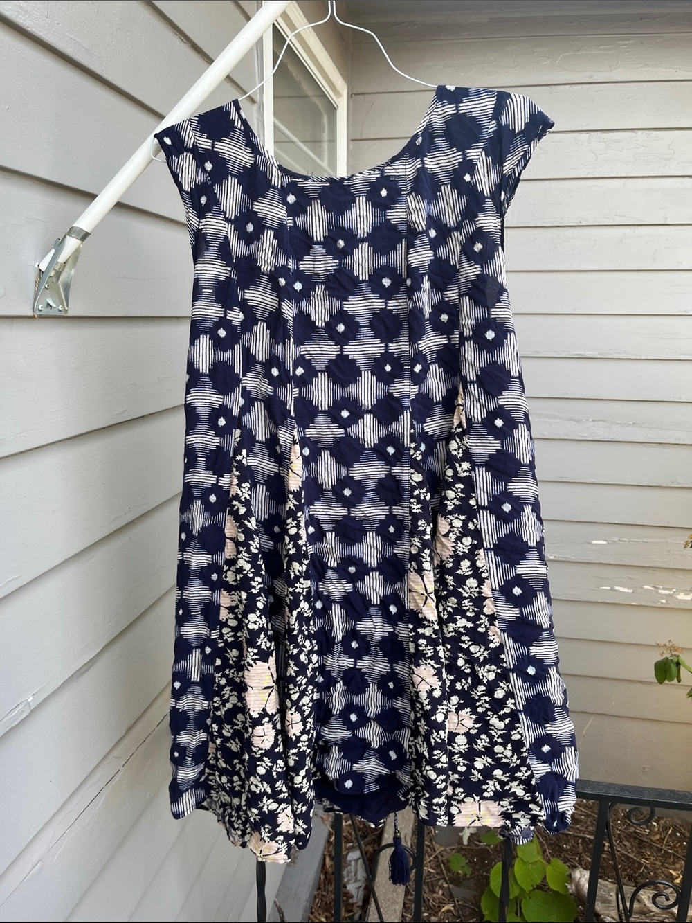 Mauve Navy Blue and Cream Patterned Midi Dress swing dress